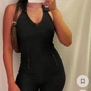 Vintage denim jumpsuit halter neck